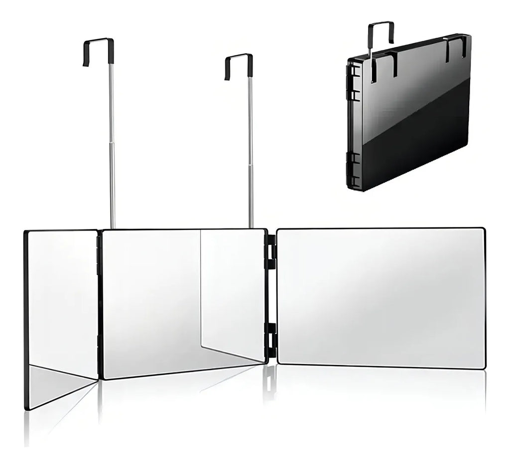 Espejo de 3 Vías Corte de Pelo Triple de 360° con Ganchos Marco Negro Starillo