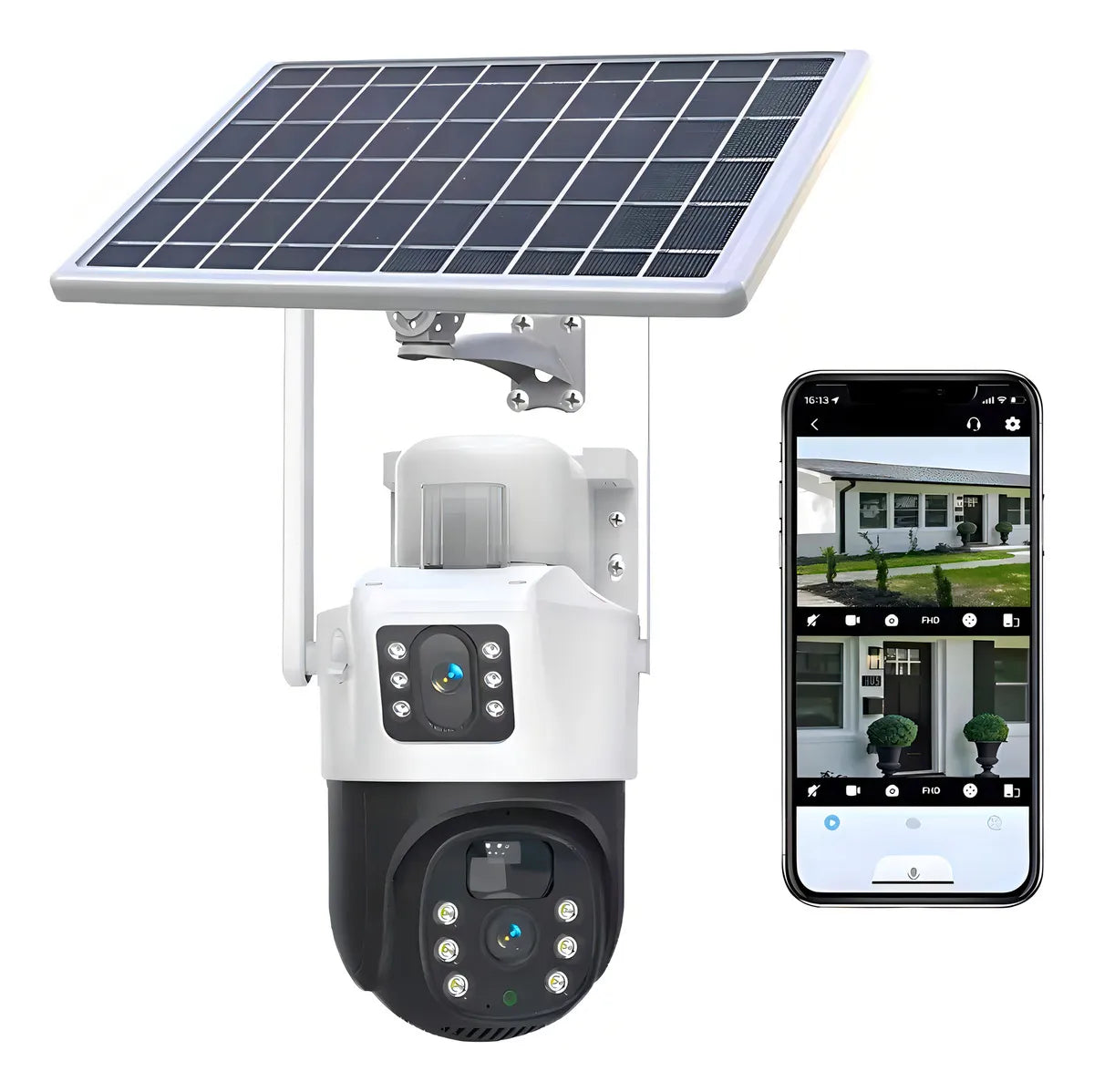 Cámara Solar 360° Exterior Wifi Inalámbrica Doble Lente 4mp