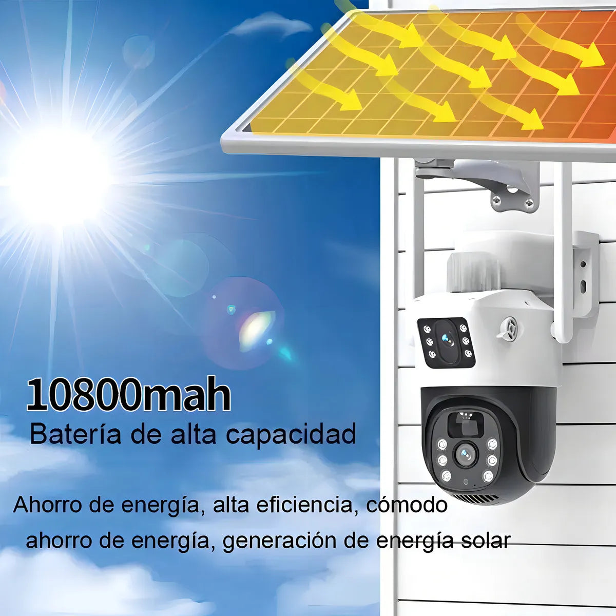 Cámara Solar 360° Exterior Wifi Inalámbrica Doble Lente 4mp