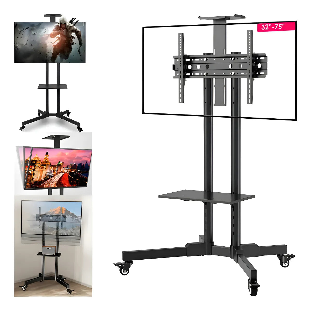 Soporte Tv 32 A 70 Pedestal Soporte Stand Movil Con Ruedas - Negro