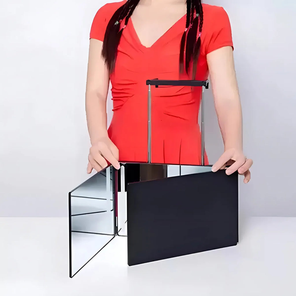 Espejo de 3 Vías Corte de Pelo Triple de 360° con Ganchos Marco Negro Starillo