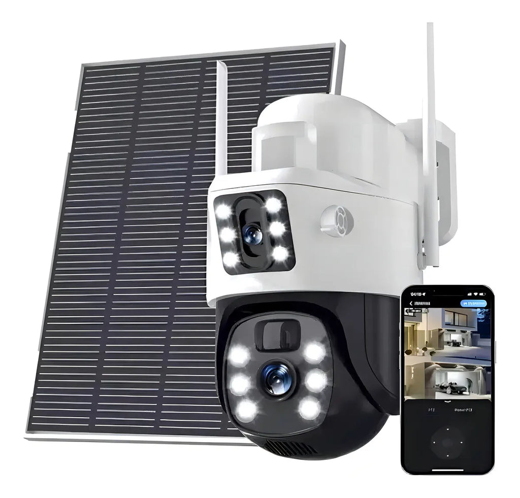 Cámara Solar 360° Exterior Wifi Inalámbrica Doble Lente 4mp