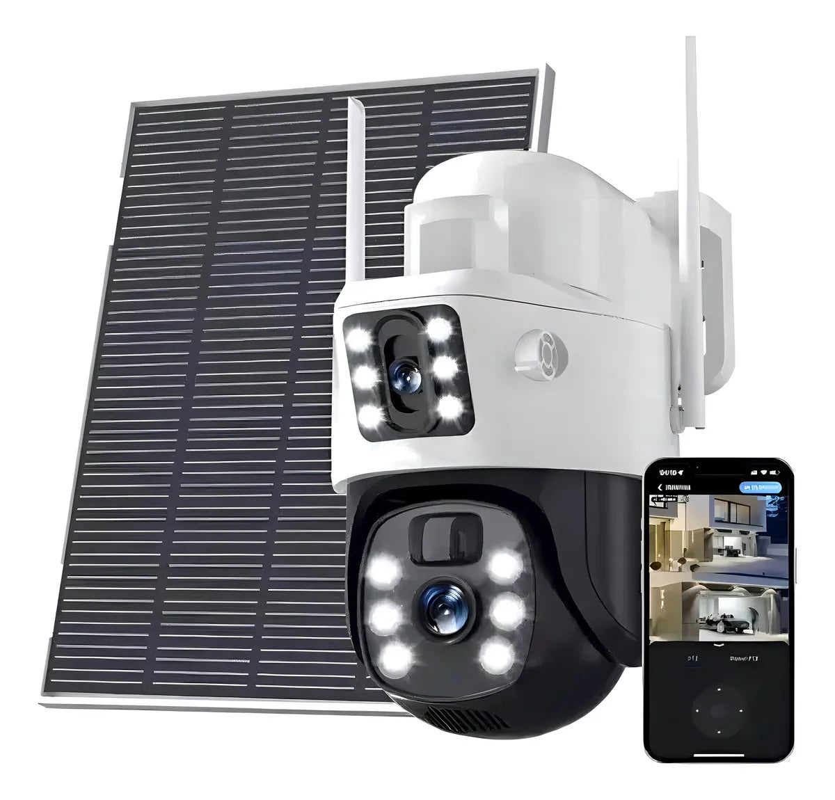 Cámara Solar 360° Exterior Wifi Inalámbrica Doble Lente 4mp
