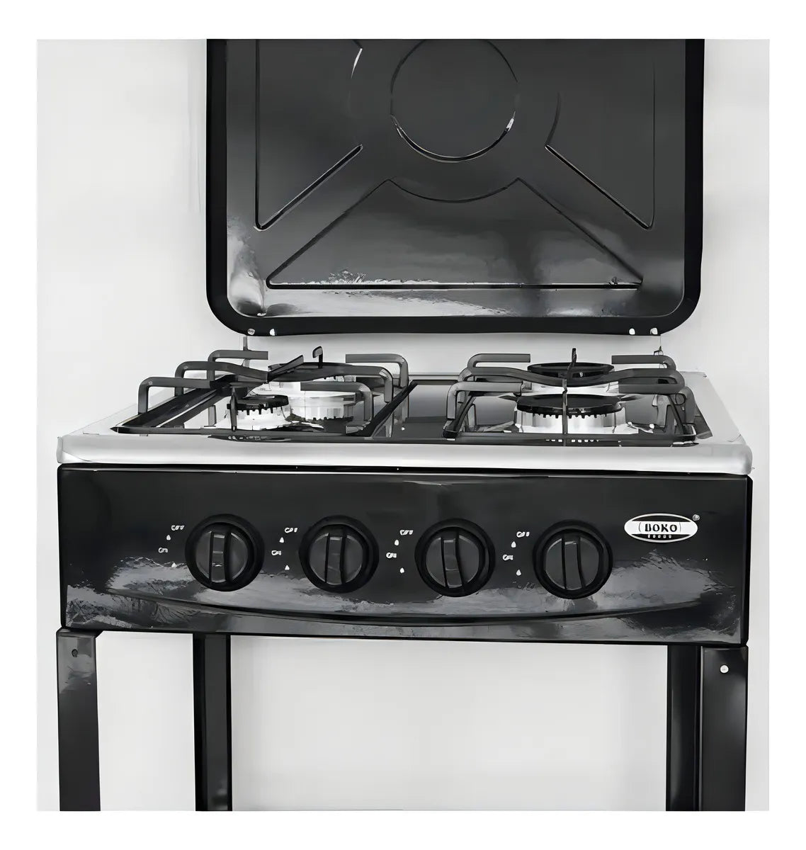 Cocina Encimera A Gas 4 Quemadores Con Repisas Color Negro 4 Patas Con Tapa Superior Boko Alta Calidad