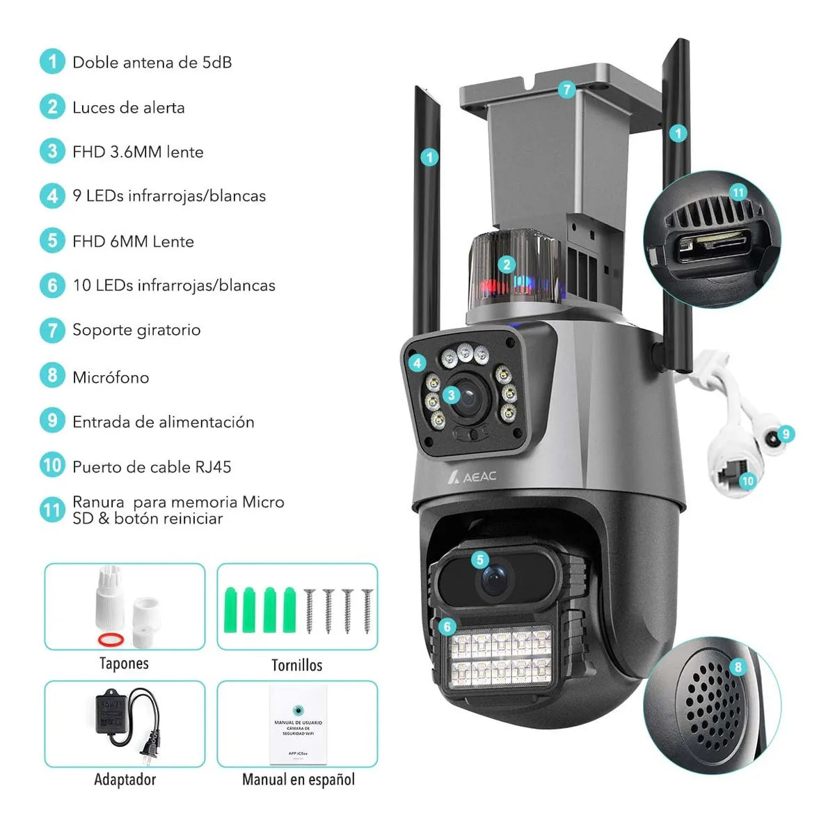 Camara Domo Doble Lente Full Hd 6mp Con Alarma App Icsee