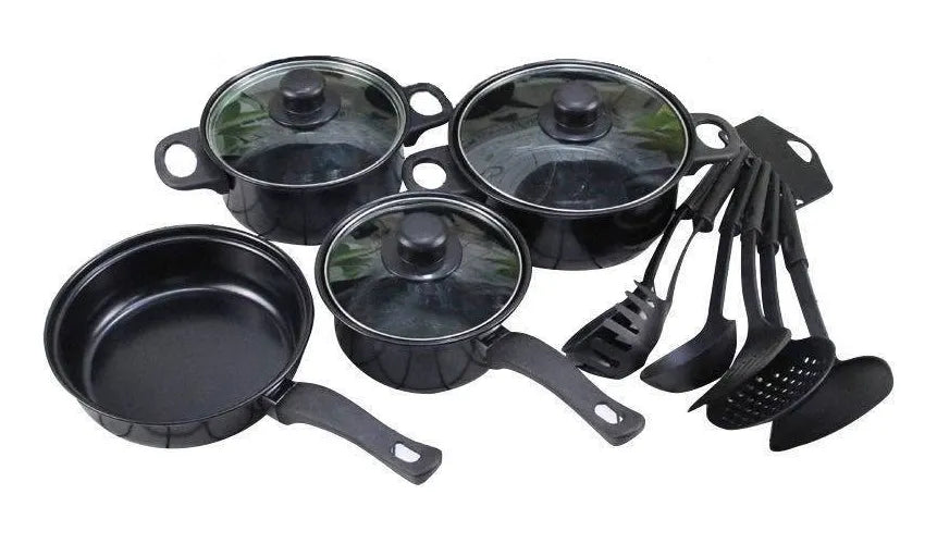 Juego De Ollas Antiadherente Mas Utensilios 13 Pcs Negro