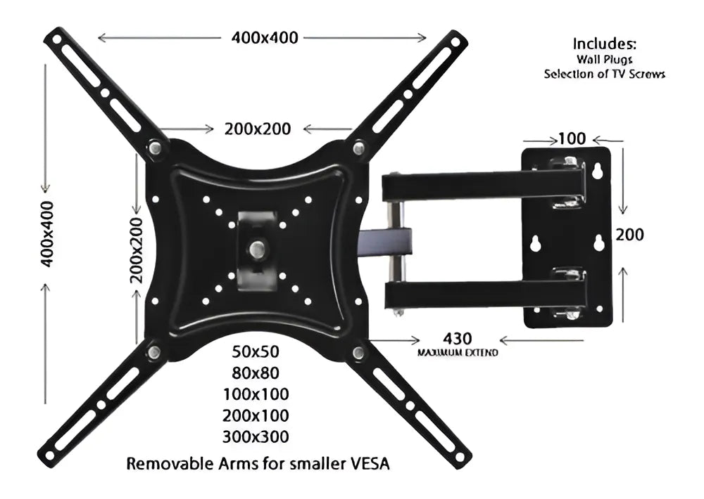 Soporte Tv Brazo Home Desing - 117B-2 14 a 55 Pulgadas Peso Max 50kg Color Negro