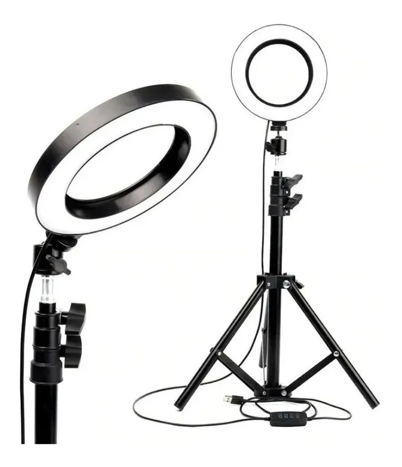 Anillo Aro Luz Led Fotografía 26 Cm + Trípode Ajustable Estructura Negro Luz Blanco frío