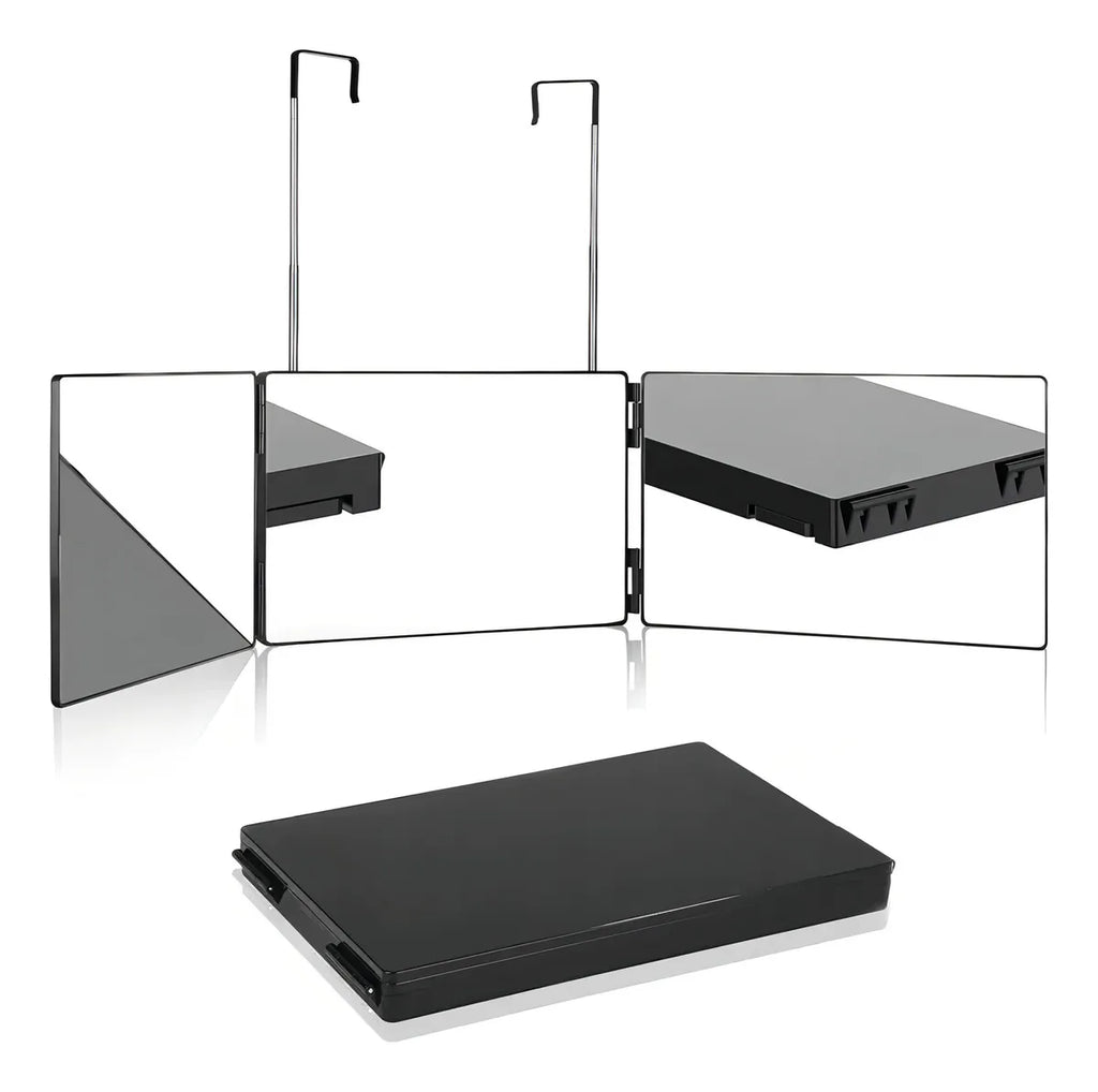 Espejo de 3 Vías Corte de Pelo Triple de 360° con Ganchos Marco Negro Starillo