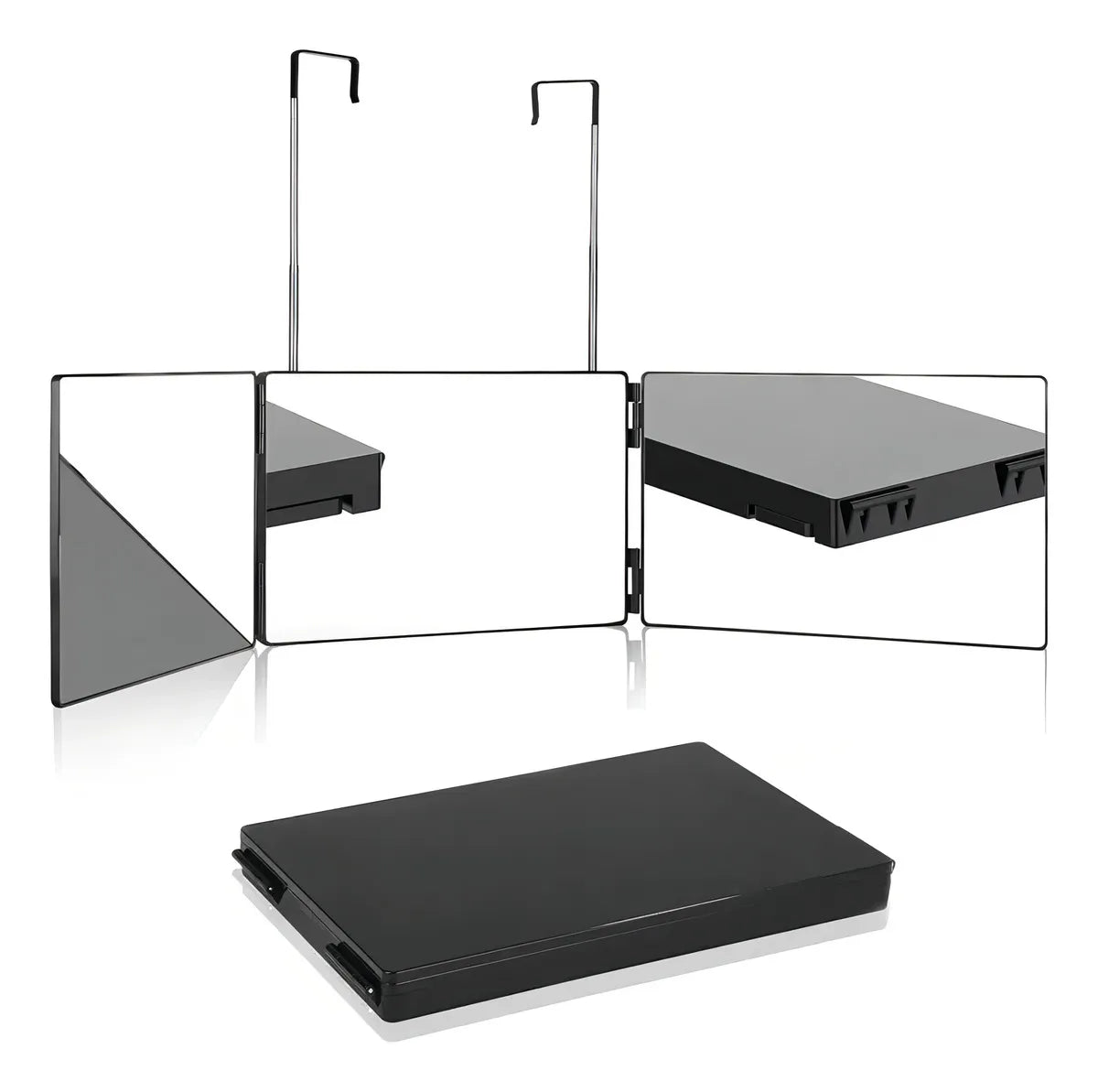 Espejo de 3 Vías Corte de Pelo Triple de 360° con Ganchos Marco Negro Starillo