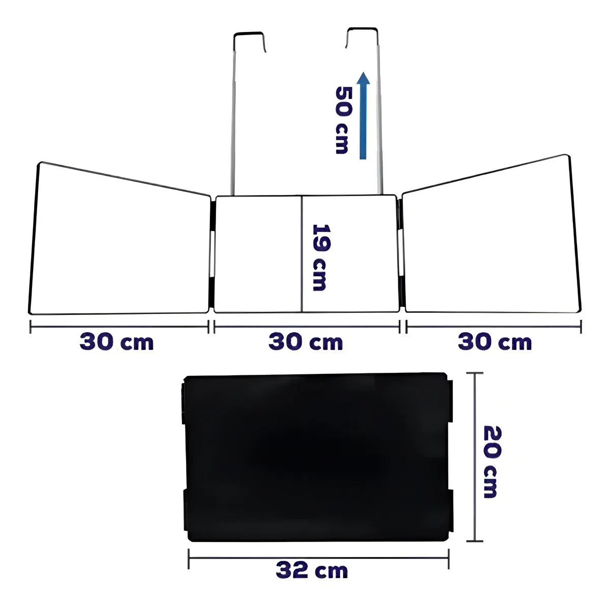 Espejo de 3 Vías Corte de Pelo Triple de 360° con Ganchos Marco Negro Starillo