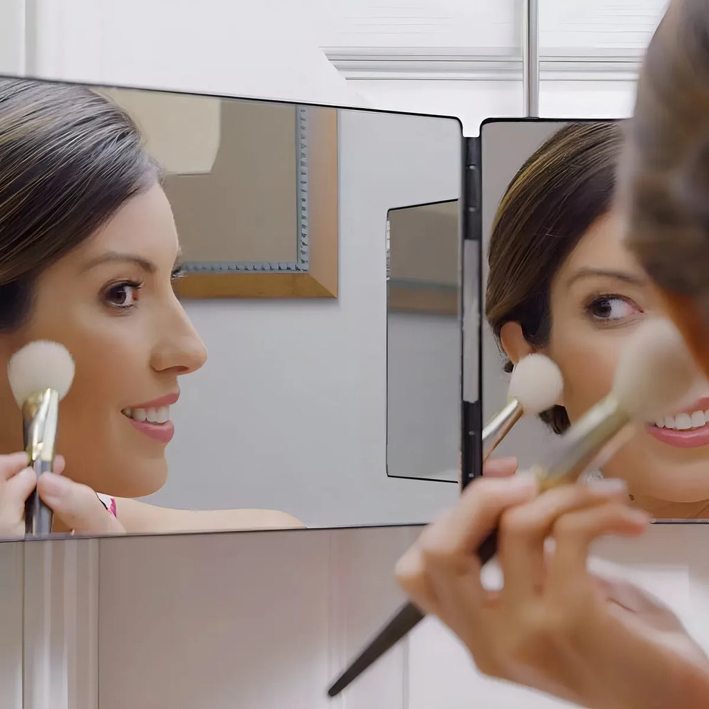 Espejo de 3 Vías Corte de Pelo Triple de 360° con Ganchos Marco Negro Starillo