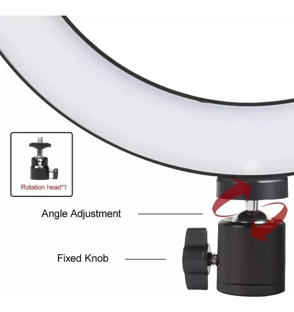 Anillo Aro Luz Led Fotografía 26 Cm + Trípode Ajustable Estructura Negro Luz Blanco frío