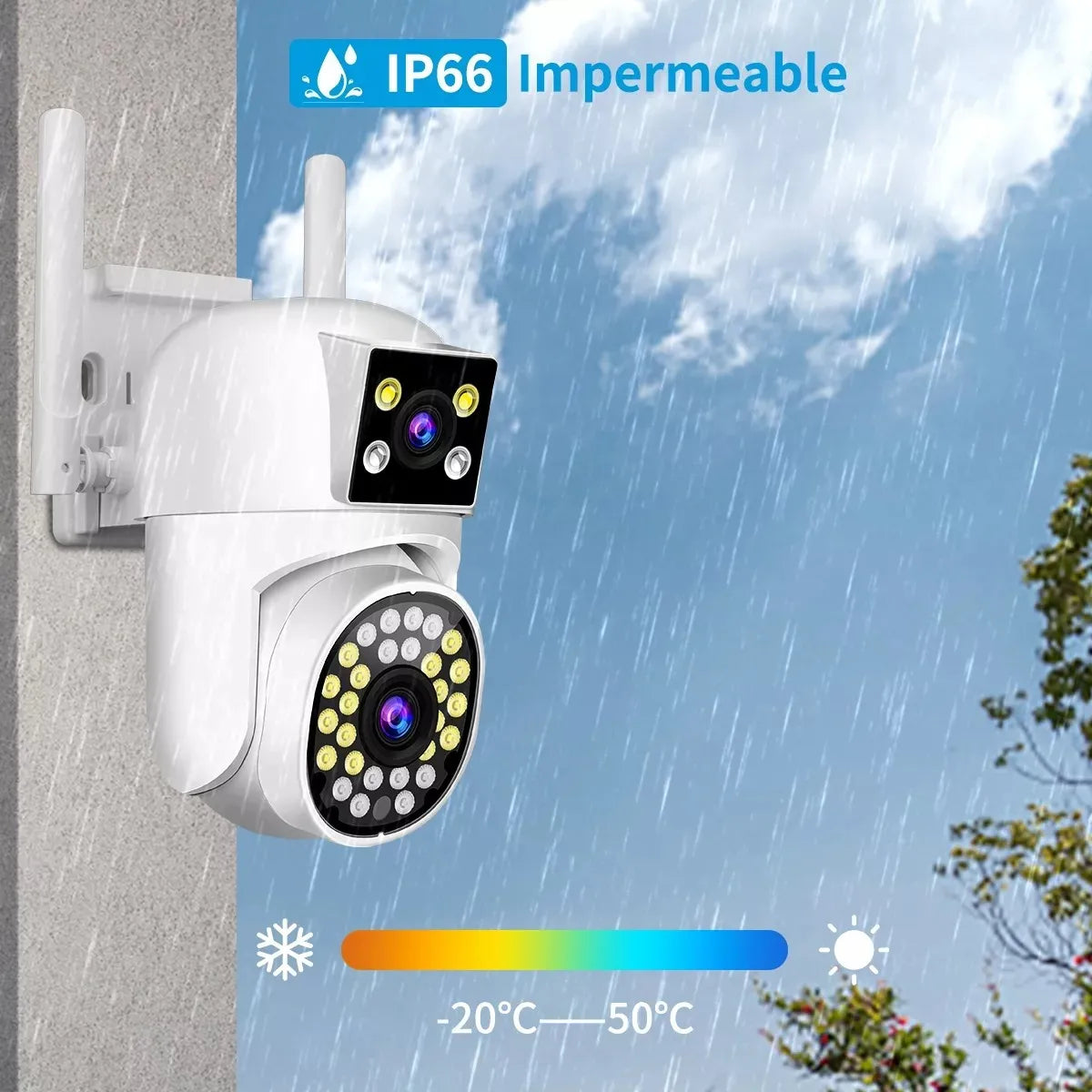 Cámara Wifi Seguridad Ip Exterior Doble Lente Wifi Exterior Blanco