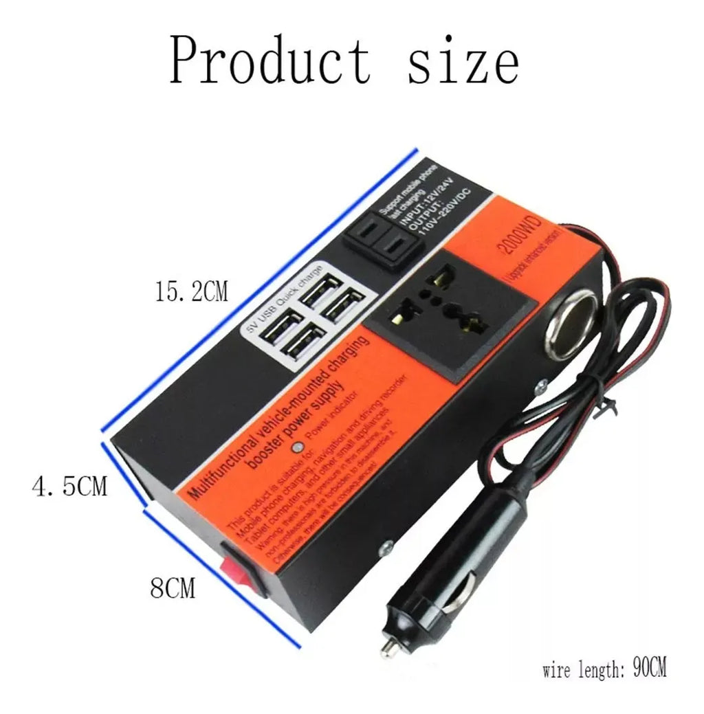 Inversor De Voltaje Auto Convertidor Corriente 12v 220v 1.5k