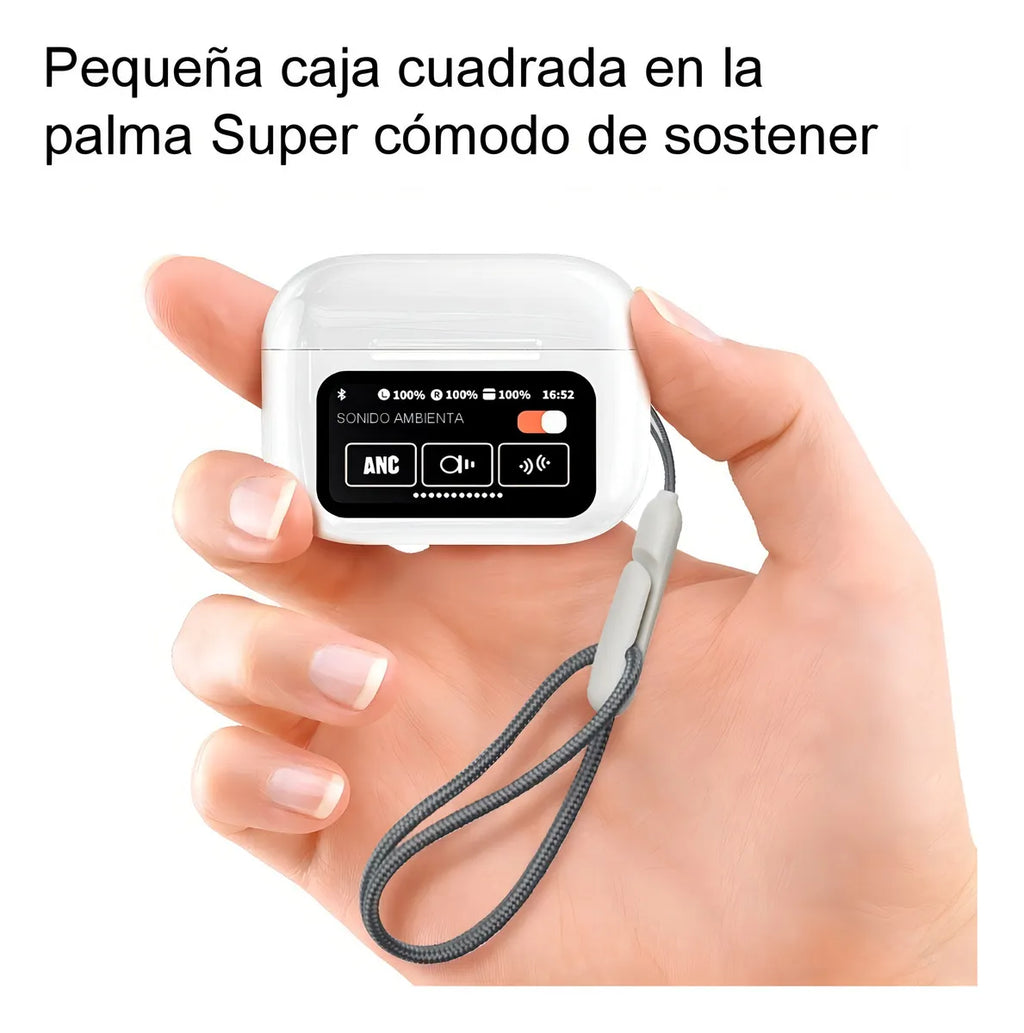 Auriculares Bluetooth A9pro Cancelación Ruido Lcd Táctil Color Blanco