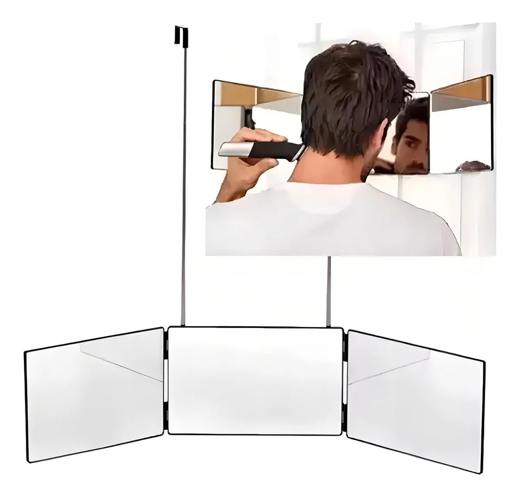 Espejo de 3 Vías Corte de Pelo Triple de 360° con Ganchos Marco Negro Starillo