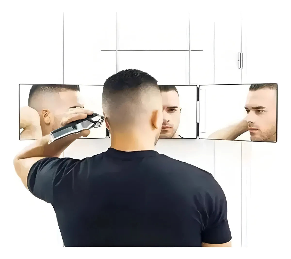 Espejo de 3 Vías Corte de Pelo Triple de 360° con Ganchos Marco Negro Starillo