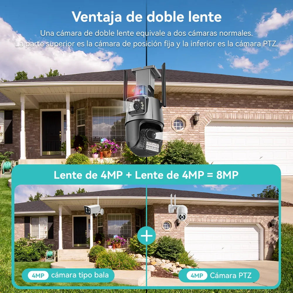 Camara de Seguridad Wifi Exterior 8Mp Doble Lente Alarma