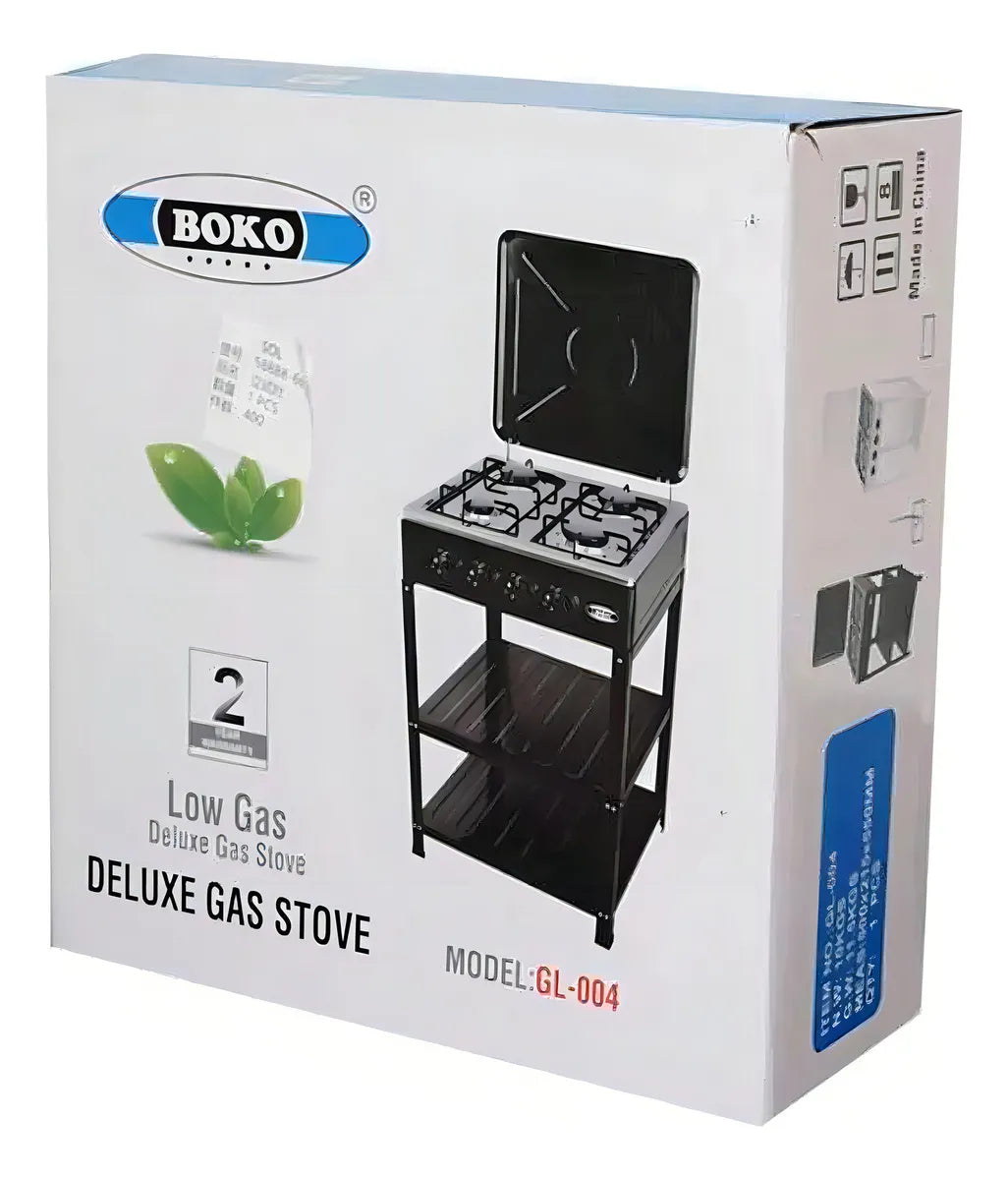 Cocina Encimera A Gas 4 Quemadores Con Repisas Color Negro 4 Patas Con Tapa Superior Boko Alta Calidad
