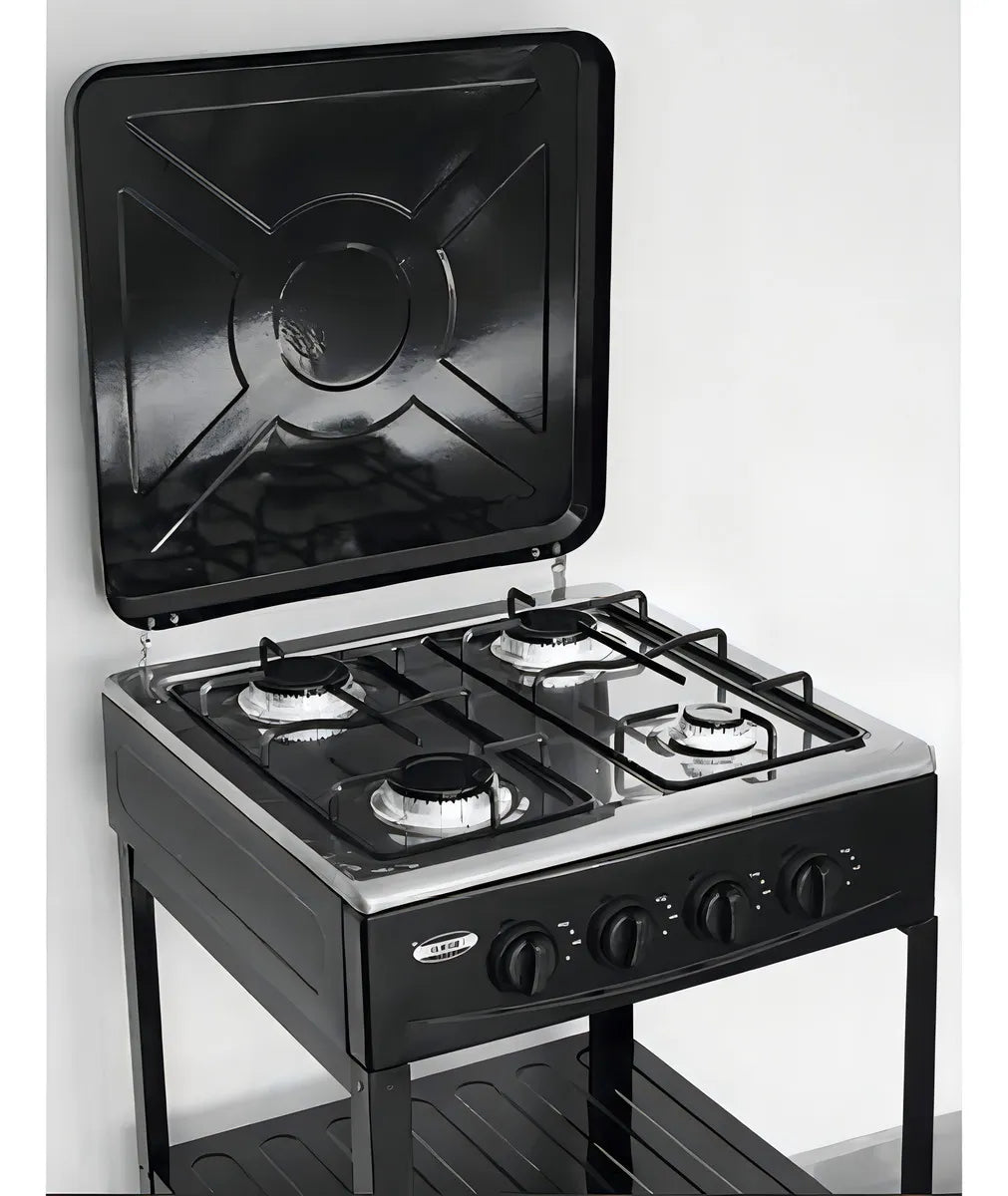 Cocina Encimera A Gas 4 Quemadores Con Repisas Color Negro 4 Patas Con Tapa Superior Boko Alta Calidad