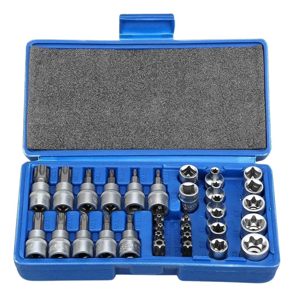 Juego Dados Torx Estrella 3/8 Hembra Macho 34 Pcs Crownman Acero Material Herramienta Resistente