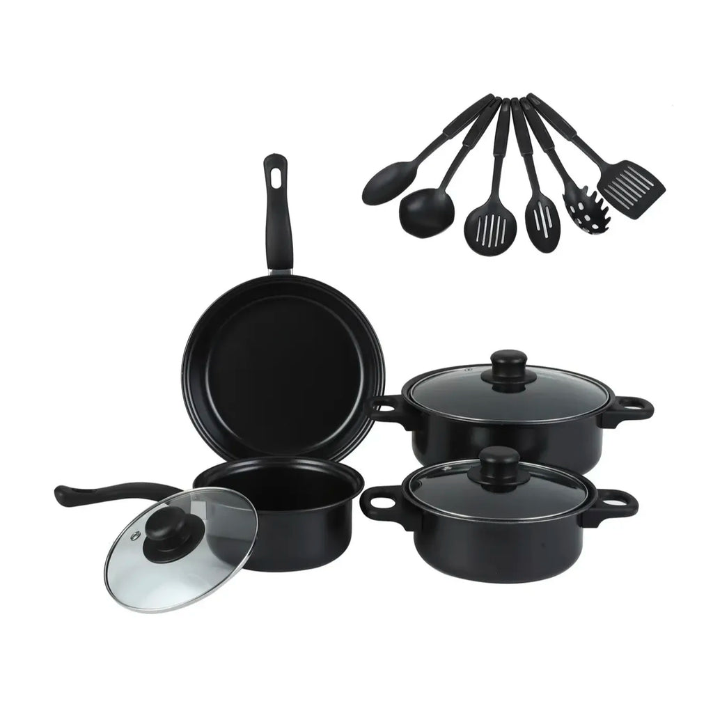 Juego De Ollas Antiadherente Mas Utensilios 13 Pcs Negro
